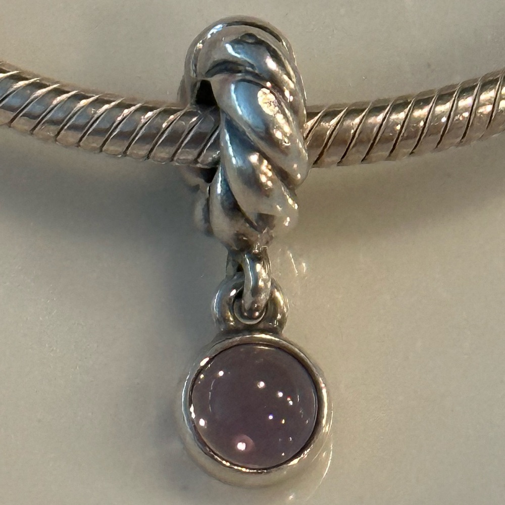 Authentic Retired Vintage Pandora Sterling Silver Amethyst Dangle Charm Rare